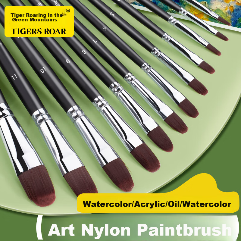 Kongse Nylon Black Set of Duck Tongue-Shaped Brushes for Oil Painting, Acrylic Paint, Watercolor And Color Painting, Art Student Special Long Handle Nylon Flat Brush Set Painting Supplies