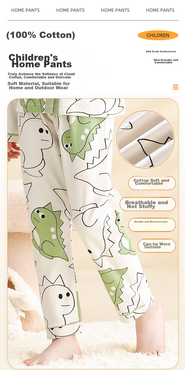 LangSha Children's Pajamas, Girls' Pure Cotton Sleep Pants, All-Season, for Middle And High School Students, Teenage Girls, Home Wear Pants, Baby Long Pants 1