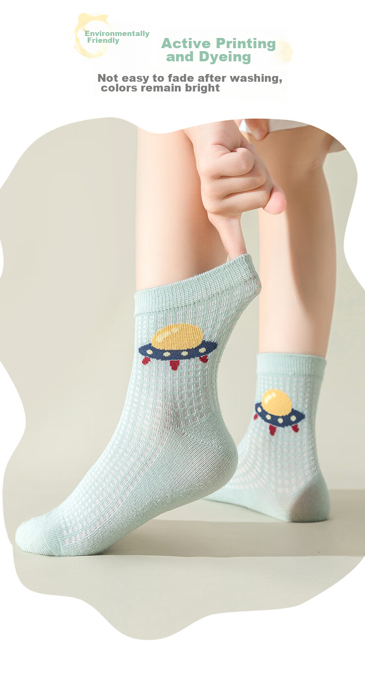 Langsha Children's Socks Boys Summer Thin Mesh Mid-Calf Cotton Socks Large Kids Short Socks 5 Pairs XL 9
