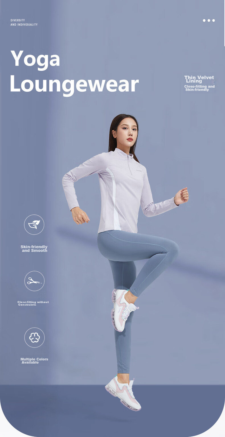 CAMEL Thin Fleece Sports Top for Women, Stand-Up Collar Long Sleeve Running Fitness T-Shirt C1W14L0623 Peach Pink S 18
