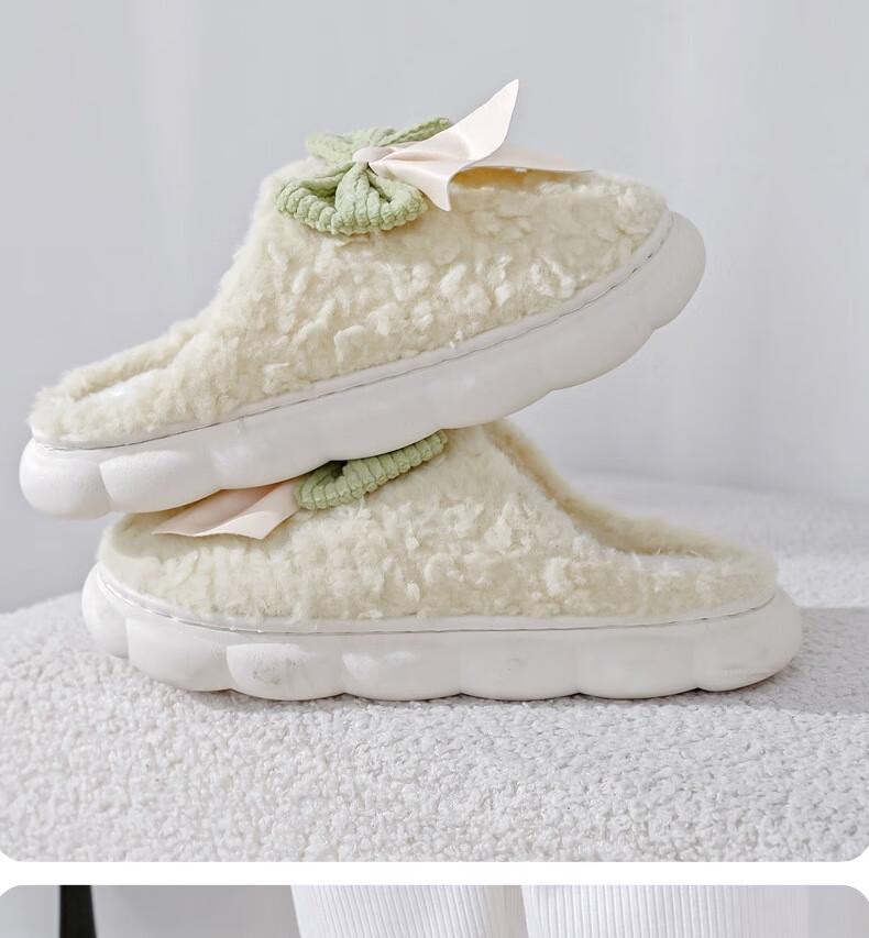 Huameijianbu Butterfly Bow Women's Cute Warm Thick-Soled Home And Outdoor Cotton Slippers HM298 White Size 40-41 24