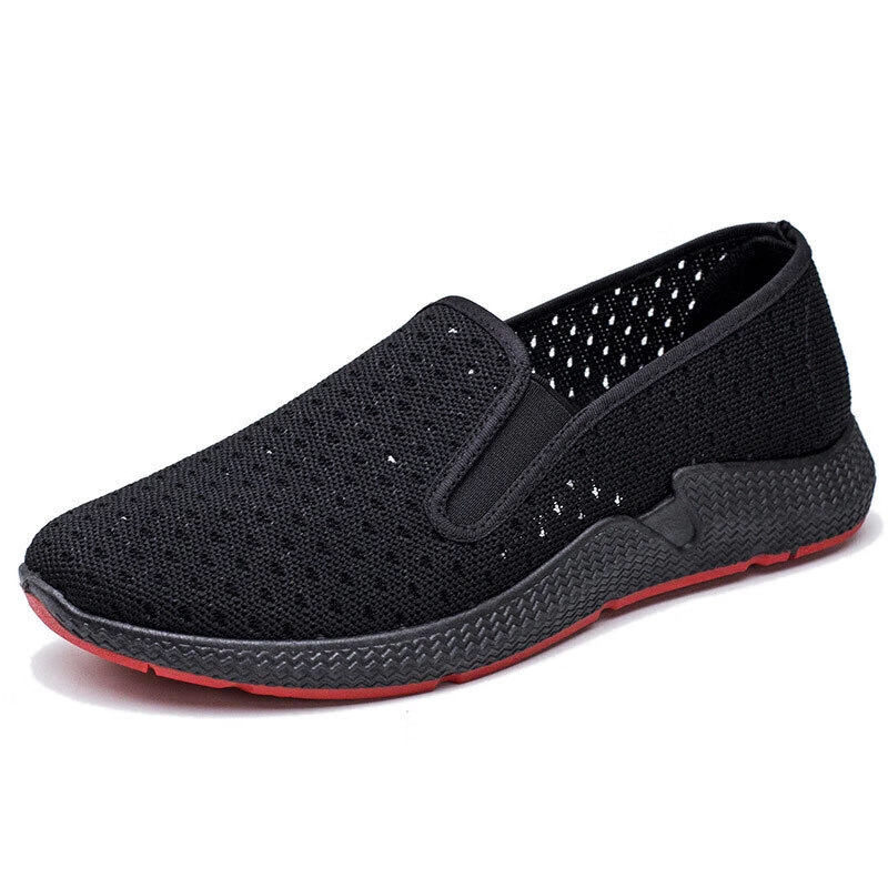 Weizhi Old Beijing Cloth Shoes Breathable Mesh Upper, Soft Sole Comfortable Wear-Resistant Casual Shoes, WZ1303 Red Sole, Size 40