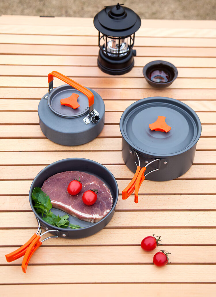 OFEIS Outdoor Cookware Three-In Teapot Frying Pan Camping Stove Set, Ultra-Light Aluminum Alloy Pot Set (10-Piece Set) 7