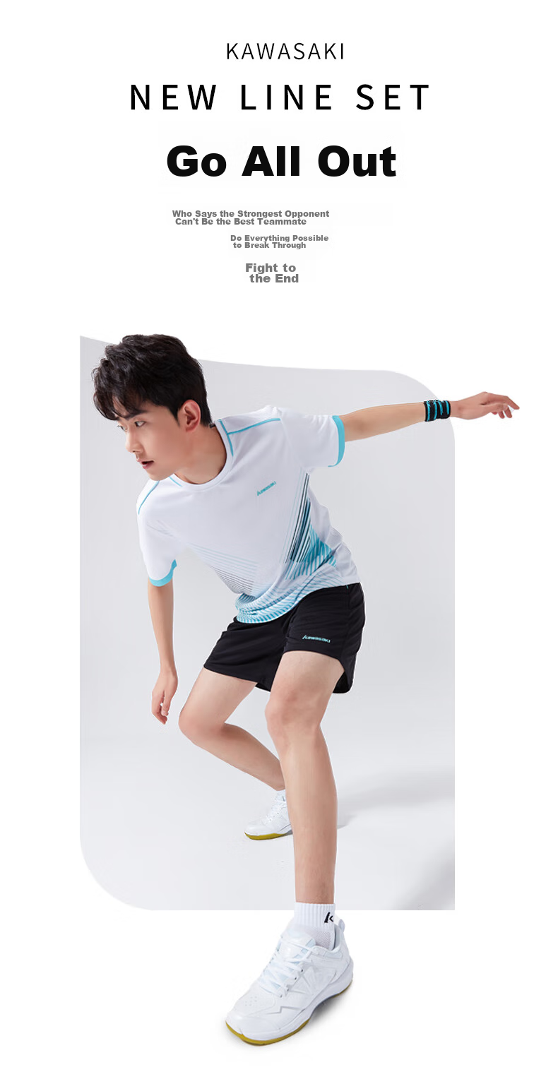 KAWASAKI Badminton Outfit Set Summer Style Sports Quick-Dry Short-Sleeve T-Shirt Training Team Uniform A1806 Men's White And Black XL 2