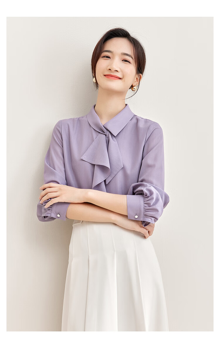Sentubila Elegant Ribbon Blouse for Women, Spring Women's Wear, Light And Fashionable Long-Sleeve Chiffon Blouse, Versatile Commuter Top 4