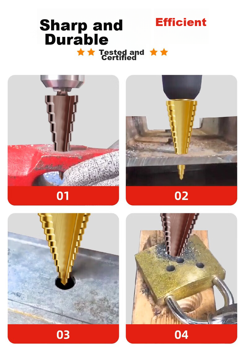 HUHAO Pagoda Drill Bit High Hardness Iron Plate Stainless Steel Metal Hole Opener Drilling Cone-Shaped Step Drill Bit Hole Opener Hole Enlarger 2