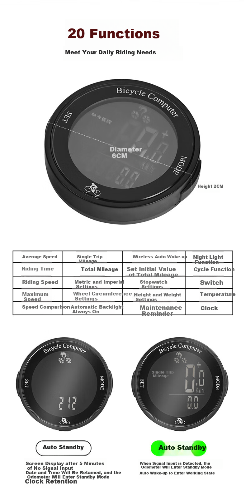 FOREVER Bicycle Cycling Computer, Suitable for Mountain Bikes And Road Bikes, Universal Smart Computer, Long Battery Life, Rain And Dust Resistant, Portable 2