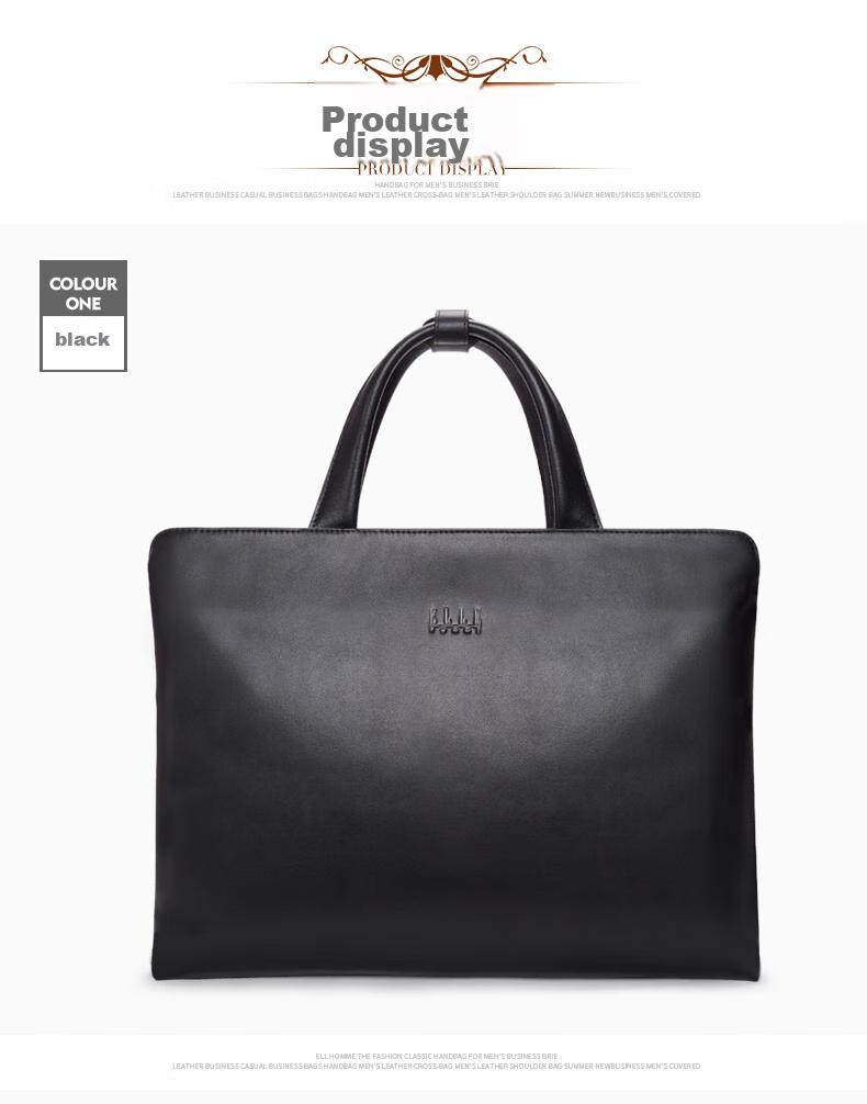 ELLE HOMME Men's Briefcase, Fashionable Genuine Leather Handbag, Casual Business Laptop Bag, Cowhide Men's Bag, 262510 Black 11