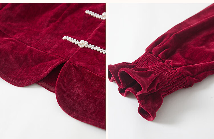Dme [Xuoxing Wan Yue] Spring And Autumn Style New Chinese-Style Square Collar Shirt with Pearl Buttons, Velvet Blouse Women's Top 15