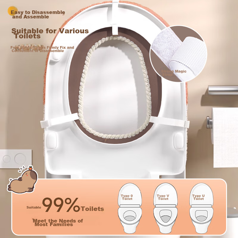 Baicaoyuan Toilet Seat Cover, Thickened PU Leather, Soft And Washable, Adhesive Padded Toilet Seat Cushion, Cloud Velvet, All-Season Universal Toilet Seat Cover Ring