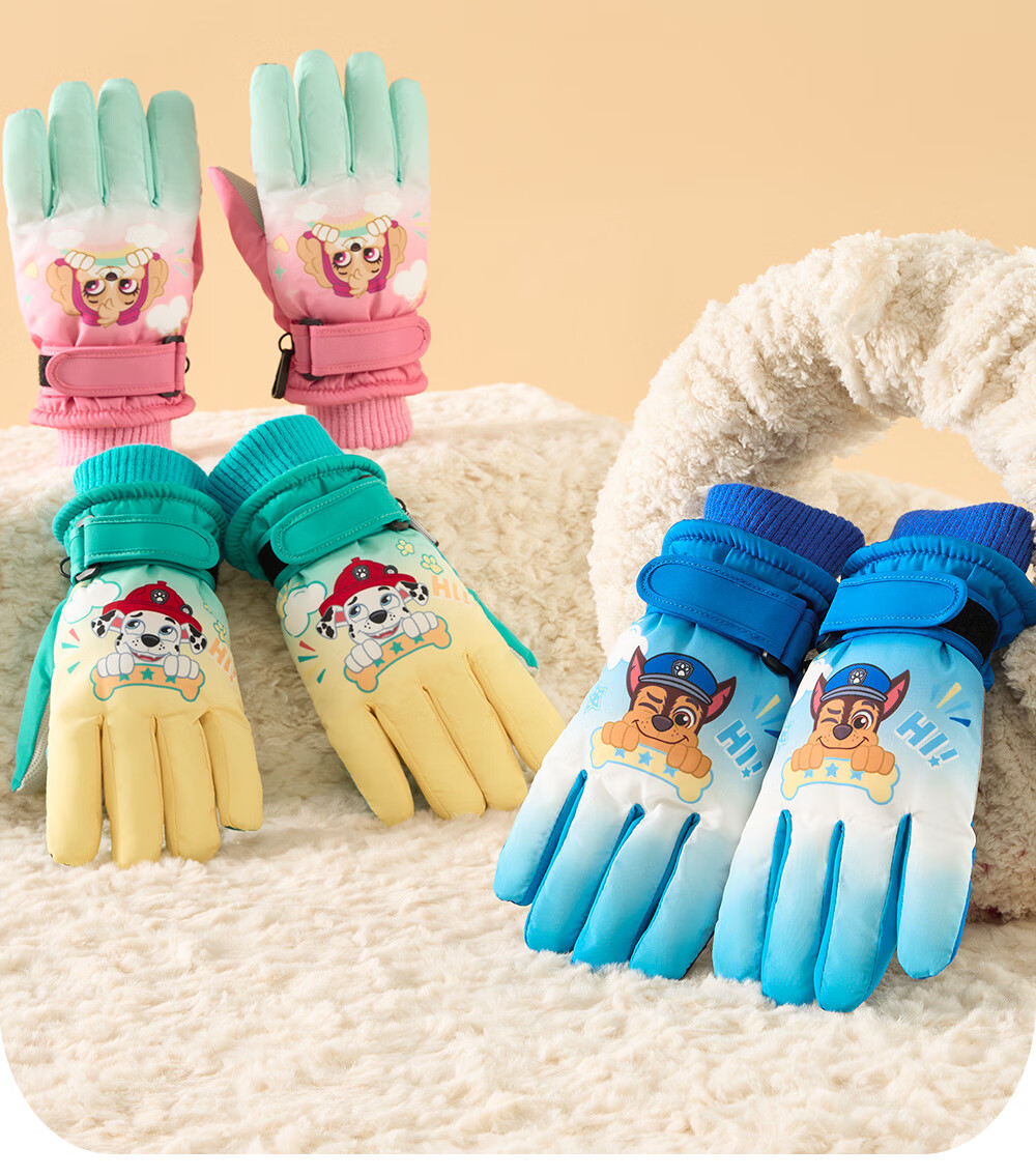 PAW PATROL Kids Five-Finger Ski Gloves Fleece Lined Windproof Warm Snow Play Gloves for Boys and Girls Pink 1