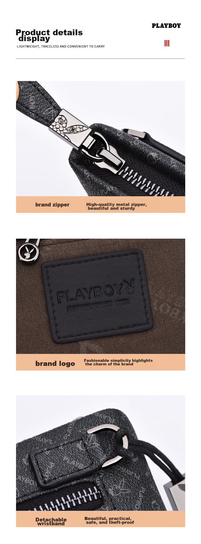 PLAYBOY Men's Clutch Handbag, Portable Large Capacity Envelope Bag for Travel, Business Clutch, Casual Wallet, Birthday Gift 7