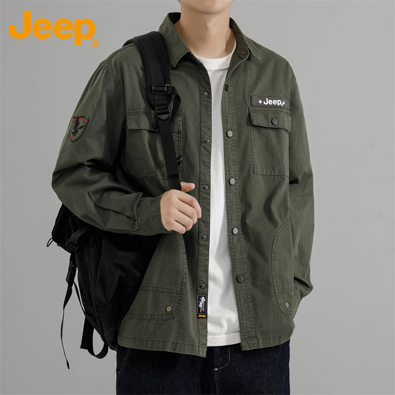 Мужская рубашка JEEP, осенне-зимняя, рабочая куртка, свободная повседневная одежда, армейский зеленый, 3XL