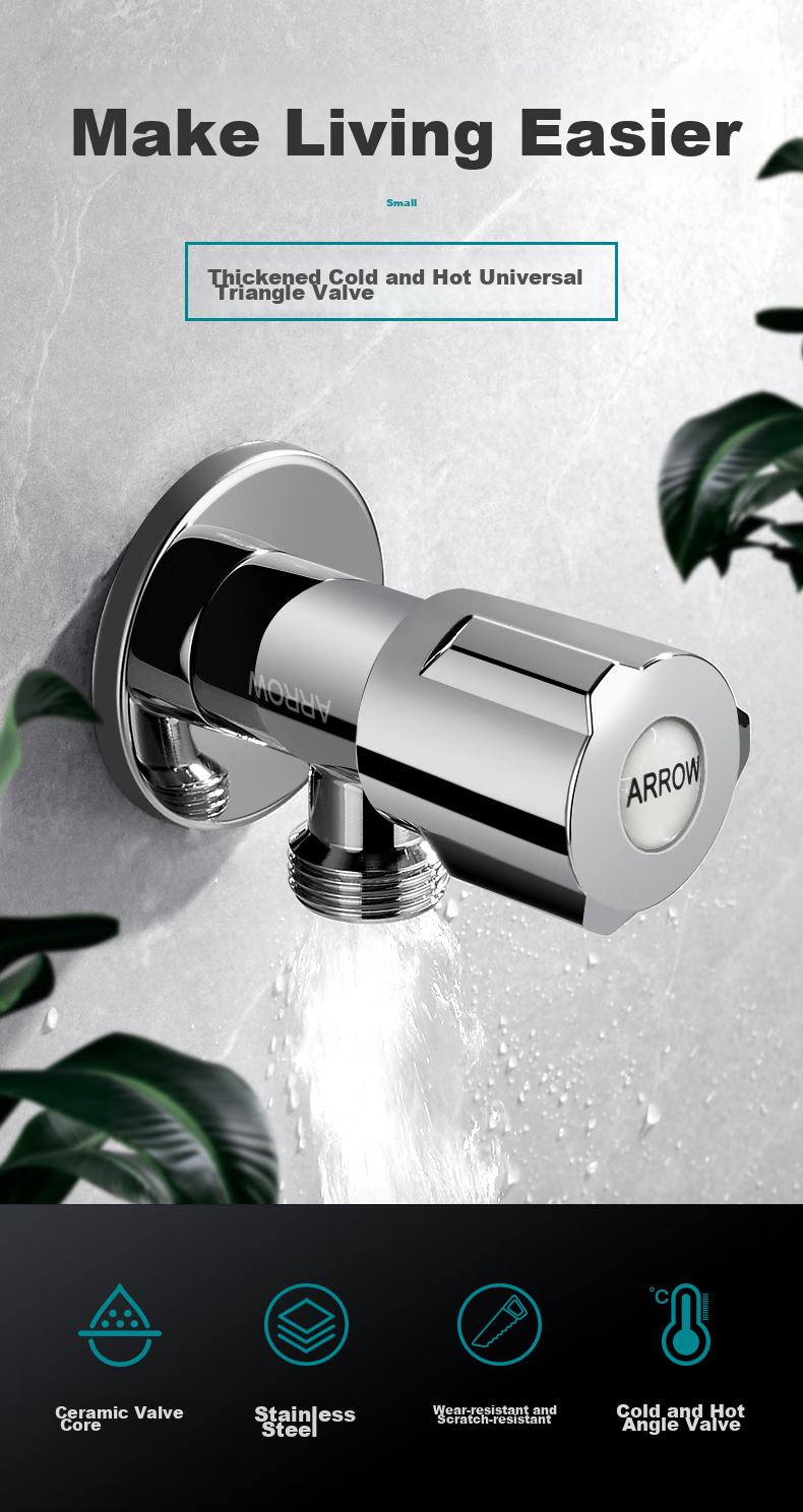 ARROW Washing Machine Faucet Spout, Brass 1/2 Inch Universal Connector, Specialized Detachable Automatic Water Stop Valve Angle Valve 1