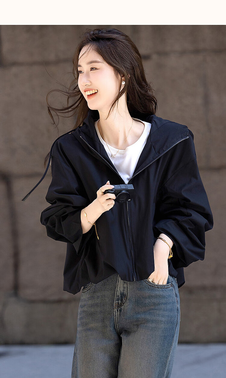Dme [Dare to Act] Spring And Autumn High-Tech Triple-Protection Hooded Elegant Pleated Petite Short Women's Jacket 21