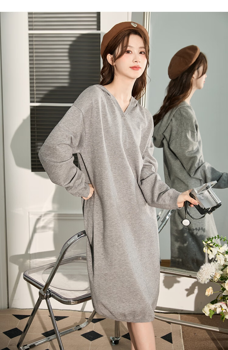 TonLion 2023 Hooded Knit Base Dress for Women Light Heather Gray S 7