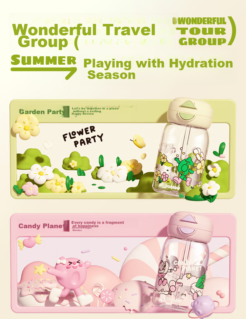 BABLOV Children's Summer Water Bottle with Straw, Large Capacity Anti-Scalding Cup Sleeve for Primary School Students And Kindergarten, Leak-Proof Sports Water Bottle 6