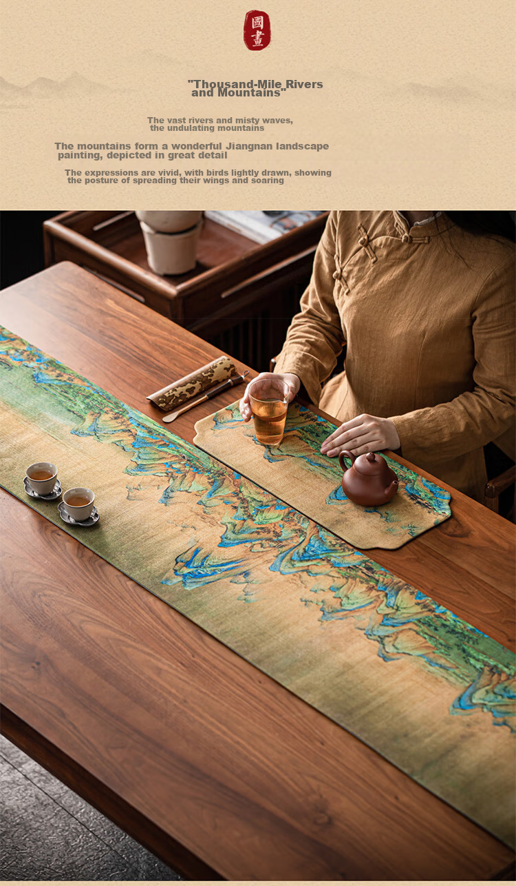 AVIVI Table Runner, Chinese Style Waterproof Tea Mat, Coffee Table Cover, Long Tablecloth, Tea Table Pad, 30*180 Qianli Jiangsha 3