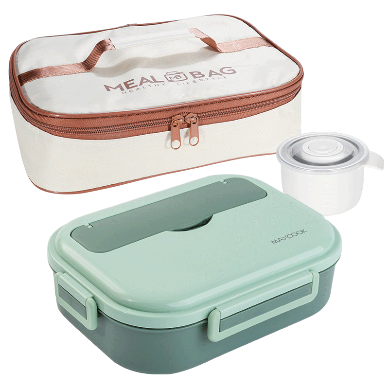 Maxcook 316L Stainless Steel Lunch Box with Extra Large 5 Compartments, Student Meal Tray 1.6L with Utensils And Bag, Green MCFT6493