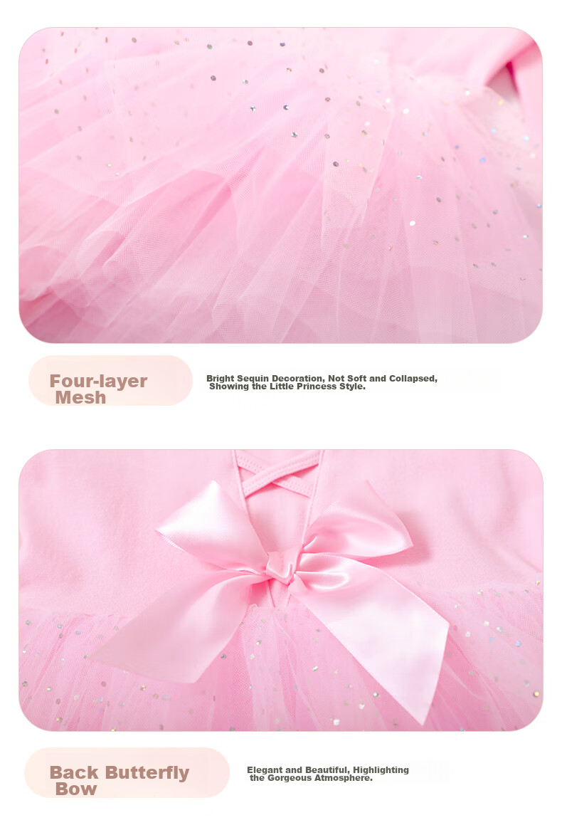 Aiwuge Children's Dance Dress, Girls' Spring And Autumn Long-Sleeve Pink Princess Tulle Skirt One-Piece Practice Costume, Size 130 13