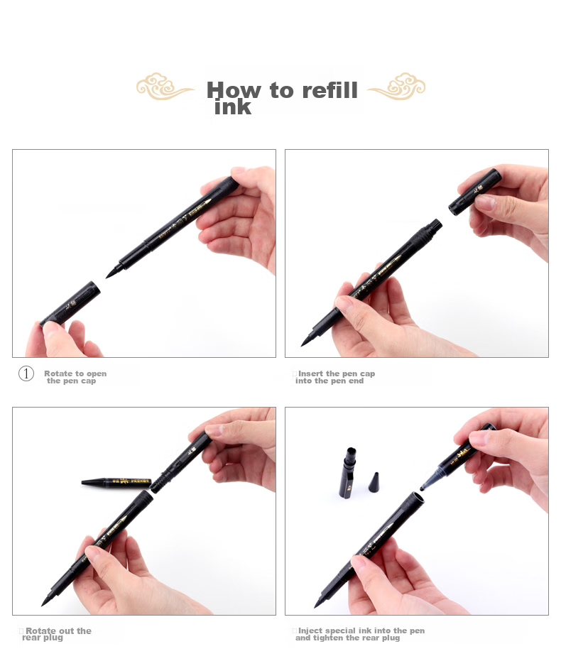 BAOKE [Best-Selling Product] Calligraphy Brush + Ink Set, Soft Brush Calligraphy Brush, Practice Writing Brush, Medium Regular Script, Refillable Ink, 1 Set/card 7