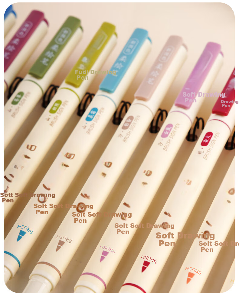 Dianshi Xuli Pen Soft Drawing Pen Set, Student Writing And Note-Taking Pen, Drawing And Coloring Marker, Journaling Pen, Small Regular Script, Back-To Essential, 827 New National Color [Desert], 3 Pcs/set 9