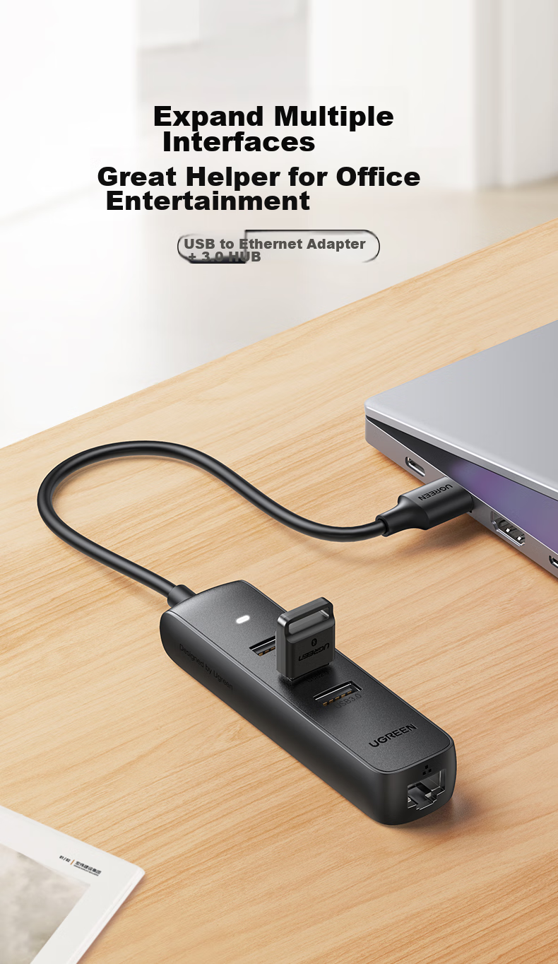 UGREEN USB 3.0 Hub, Gigabit Ethernet Adapter for Laptop, External Wired Network Card, Network Cable Converter, Expansion Device for Huawei Computers, HUB Expander, RJ45 Converter 2