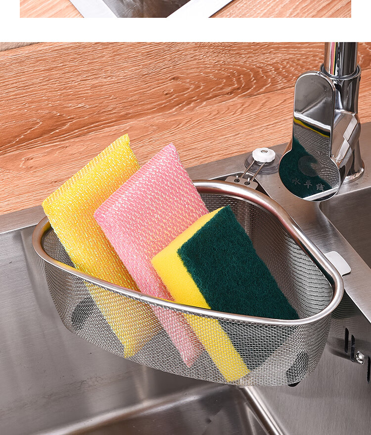 Dipuer Triangular Sink Strainer, Stainless Steel Kitchen Utensil, Multifunctional Drainage, Leftover Food Residue Drainer, Storage Rack 23