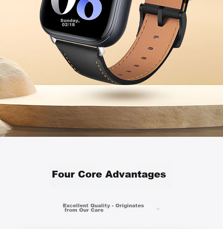 ESCASE Compatible with Vivo/iQOO WATCH GT Watch Strap, Genuine Leather Replacement Wristband, Classic Cowhide Smartwatch Band, Black 2