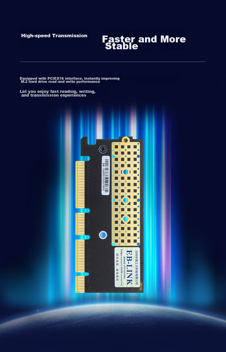 EB-LINK PCIe 4.0 X16 to M2 Expansion Card, Full Speed 64Gbps Single-Port M.2 Interface, NVMe Adapter Card for SSD Solid State Drive 3
