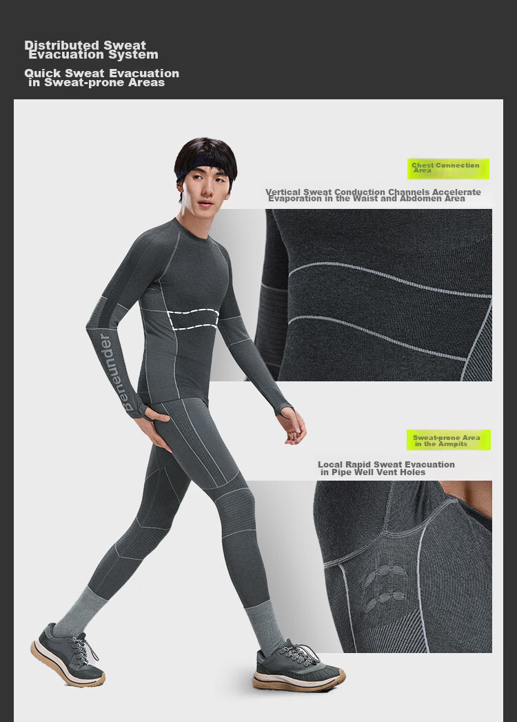 Beneunder Men's Outdoor Sports Quick-Dry Sweat-Wicking Thermal Underwear Set SK001 Dusk Black L 8