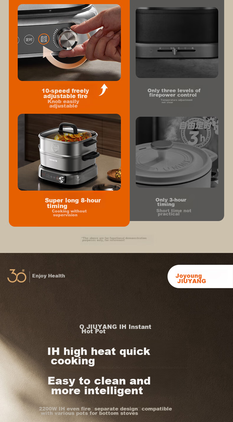 Joyoung Electric Hot Pot, IH Instant Heating, Specialized for Hot Pot, Induction Cooker, Electromagnetic Heating, 2200W, Multifunctional Pot, 6L, Separate Electric Cooking Pot, Dual-Sided Pot, HG60-G855 4