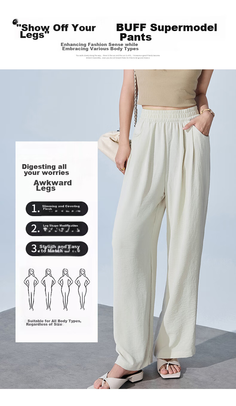 XUEXIMAN Wide-Leg Pants for Women, Summer Lightweight Japanese-Style Cool Pants, Loose-Fitting Slimming Versatile Casual Pants, Quick-Dry Trousers for Wome 4