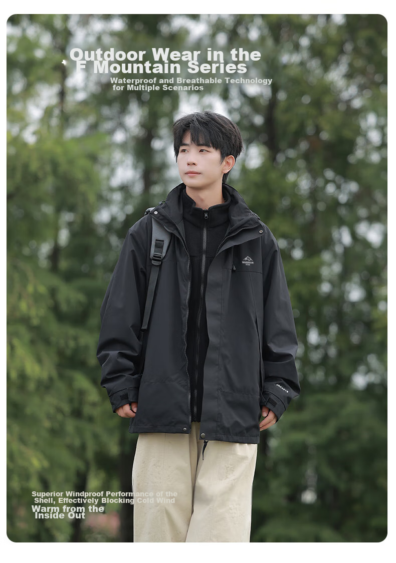 Huili Men's Three-In Fleece-Lined Thickened Detachable Jacket with Fleece Inner Layer for Cold Protection, Warmth And Mountaineering 2