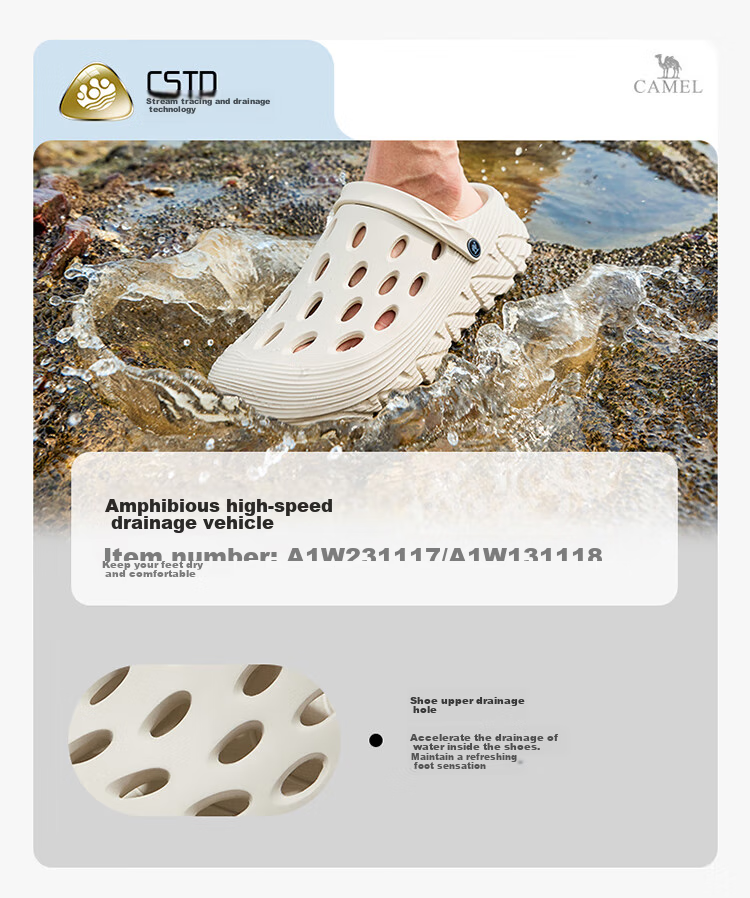 CAMEL Perforated Shoes, Summer Outdoor Slippers, Unisex Closed-Toe Beach Sandals, Driving Sandals F14B834610 3