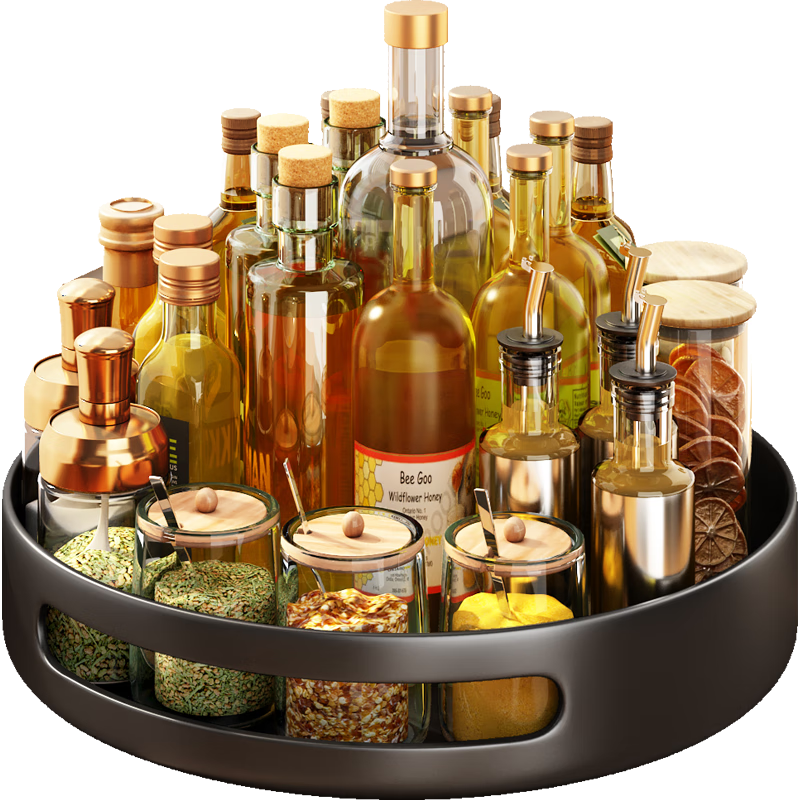 Shuaishi Kitchen Storage Rack, Rotating Spice Rack, Condiment Organizer Shelf, Seasoning Storage Counter, Countertop Tray, Black, 30cm