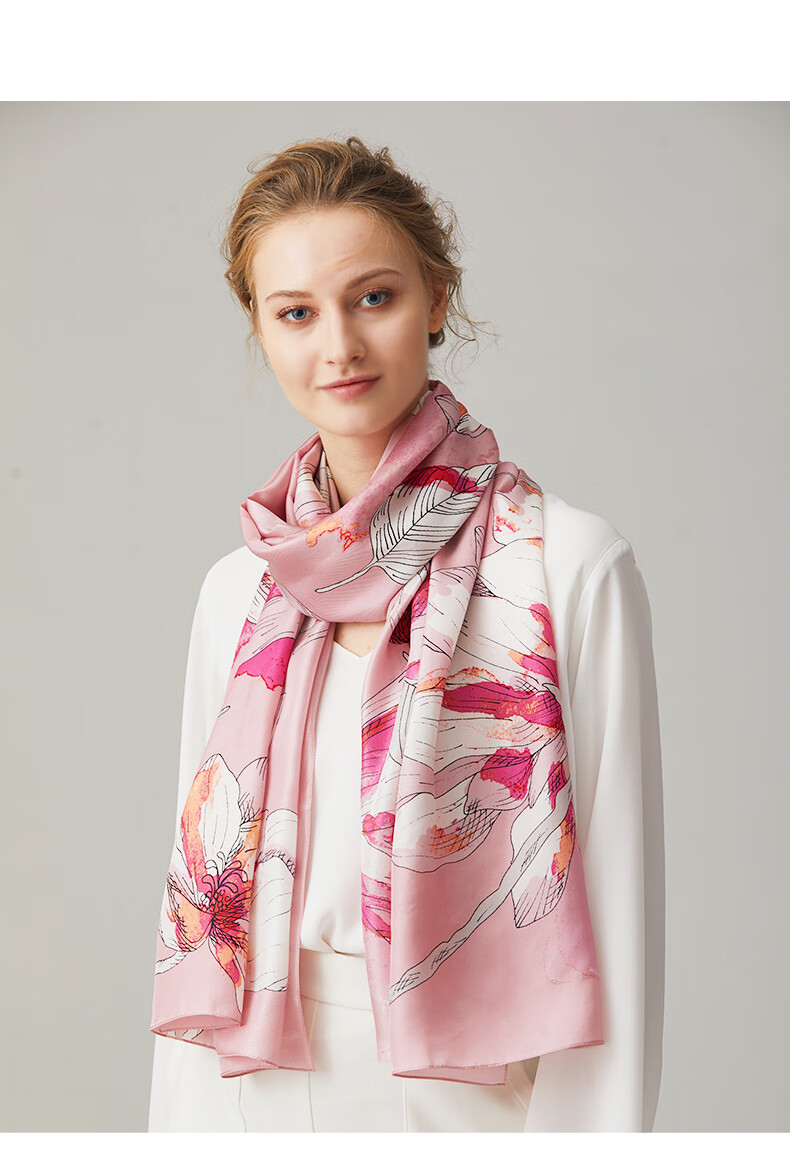 MARJA KURKI Mid-Autumn Festival Gift for Mom, High-Quality Imported 100% Mulberry Silk Shawl, Silk Scarf Gift Box for Women, Love Surrounds Pink 12