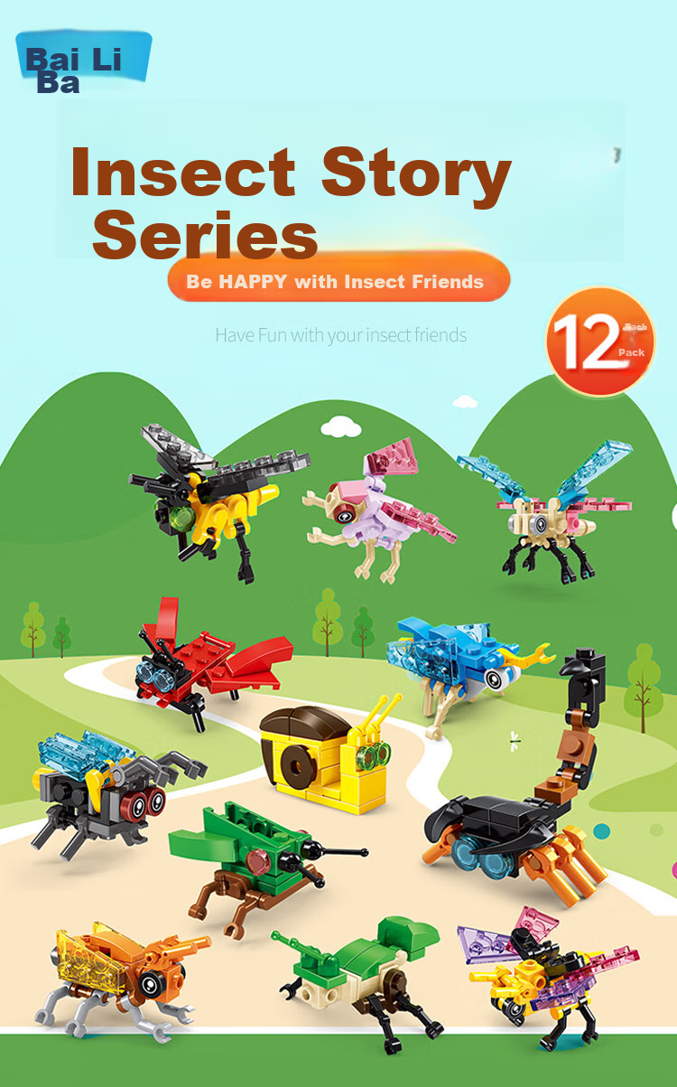 Bailishuang Insect Animal Building Blocks, Transformable into Three Forms, Small Particle Construction Toys, Children's Birthday New Year's Day Gift 1