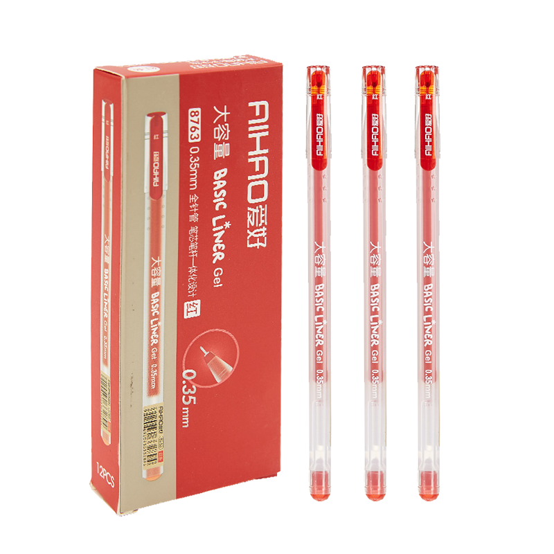 AIHAO 0.35MM Red Full Needle Tube High Capacity Gel Pen Office Signature Disposable Water-Based Carbon Gel Pen 8763