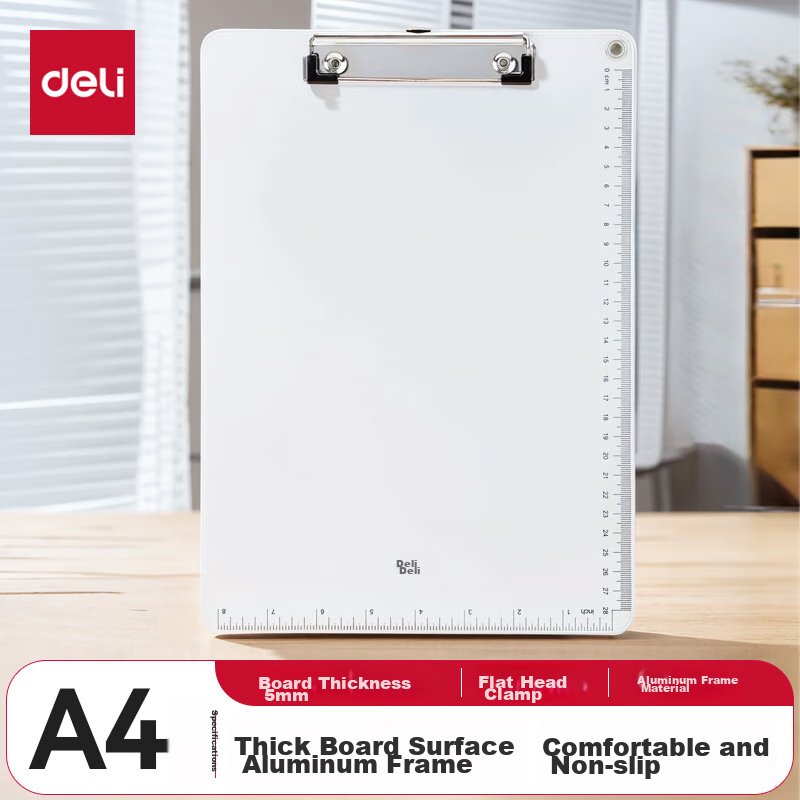 Deli A4 Clipboard, Metal Strong Clip Plastic File Folder, Multifunctional Writing Pad, Exam Paper Storage, Silver, 64504
