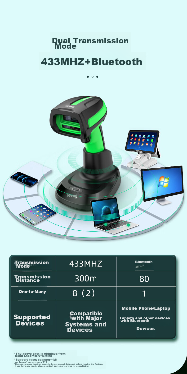 Kemi (Comet) Wireless Bluetooth Barcode Scanner And QR Code Gun, 1D/2D Barcode Scanner for Supermarkets, Restaurants, Cashier, Warehouse, Logistics, Light Industrial Barcode Scanner with Charging Dock TE500D 5