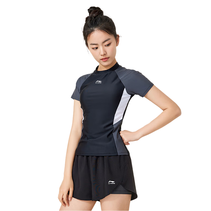 Li-Ning Women's Two-Piece Swimsuit, Slimming Swimwear for Hot Springs, Swimming Equipment 0921 Black And Gray XL