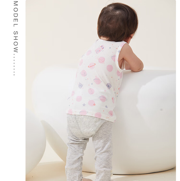 Aimer Kids Underwear Vest Undershirt for Girls, Baby Floral Print Vest 2-Pack, Meow Planet White + Pink, Size 90 12