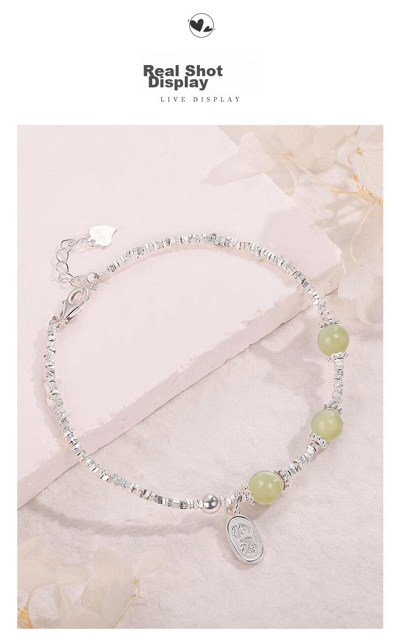 Sino Gem Mid-Autumn Festival Gift for Girlfriend, Silver Bracelet with Crushed Silver Beads And Jade Bead Bracelet, Mid-Autumn Festival Gift for Girlfriend 9