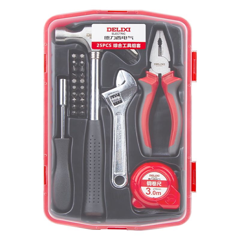 DELIXI ELECTRIC Household Multifunctional Hardware Tool Set Electrician Carpenter Repair Hand Tool Kit 25 Pieces