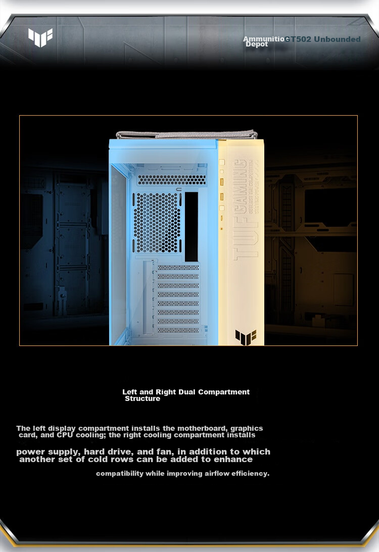 ASUS TUF GAMING GT502 Infinite Arsenal Edition Case, Full View without Pillars/ATX Motherboard/Dual Compartment Design/Tool-Free Disassembly 5