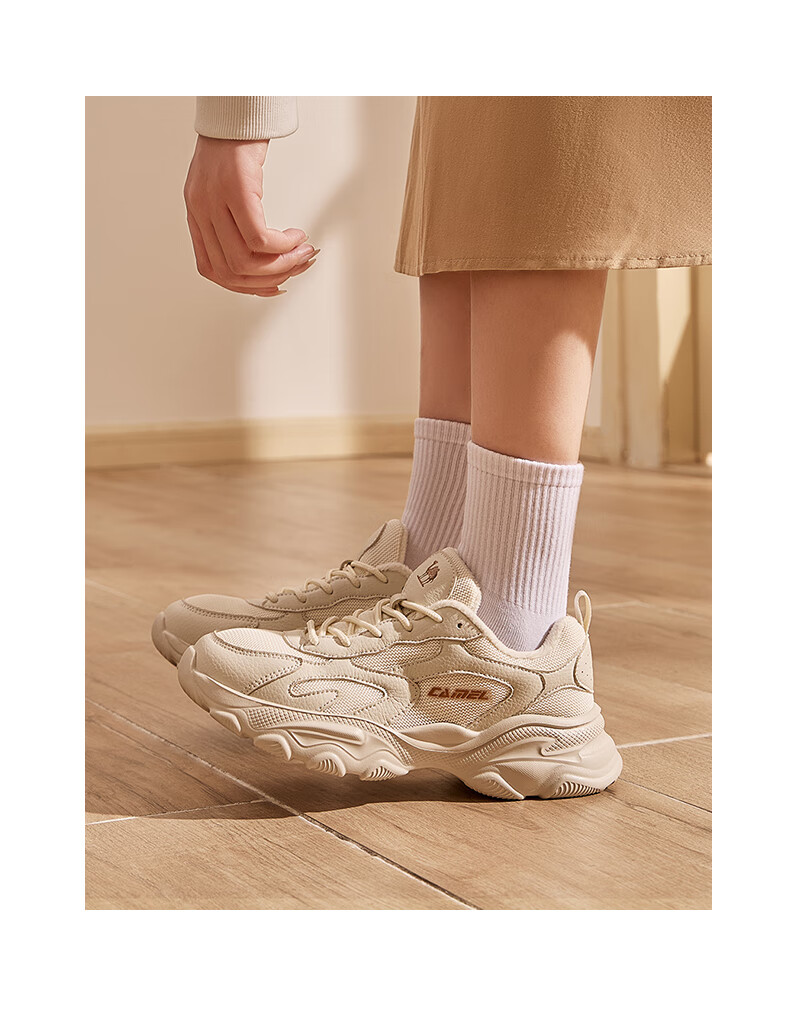CAMEL Men's New Retro Sneakers, Breathable Mesh Upper, Thick-Soled Height-Increasing Casual Versatile Soft-Bottomed Shock-Absorbing Dad Shoes 51