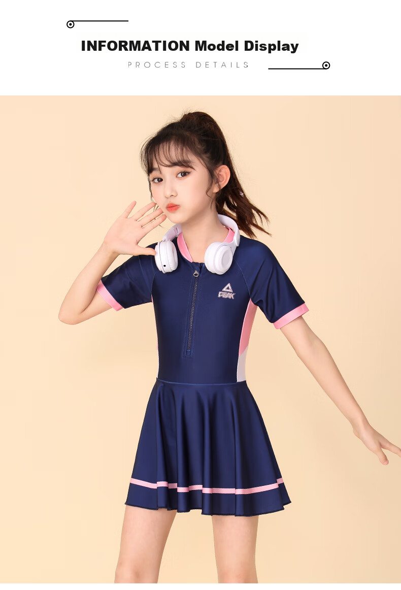 PEAK Children's Swimsuit for Girls, Summer One-Piece Dress Style Sun Protection Princess Swimwear for Older Kids, Hot Spring Swimwear Size 140 11