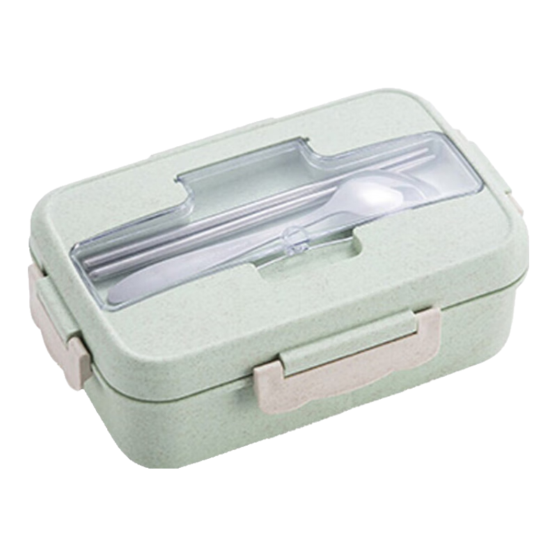 MAXCOOK Microwave Lunch Box, Wheat Straw Deep 3-Compartment Large Capacity Student Lunch Box 1200ml Green MCFT551