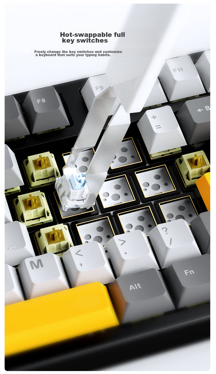 AJAZZ AK35IV3 Wired Hot-Swappable Customizable Mechanical Keyboard, 104 Keys, Gasket Structure, PBT Keycaps, 5-Layer Fill, Blue Light, Blue And White, Sea Salt Switches 15